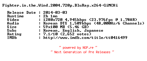 NFO for the release Fighter.in.the.Wind.2004.720p.BluRay.x264-GiMCHi by GiMCHi