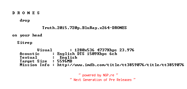 NFO for the release Truth.2015.720p.BluRay.x264-DRONES by DRONES