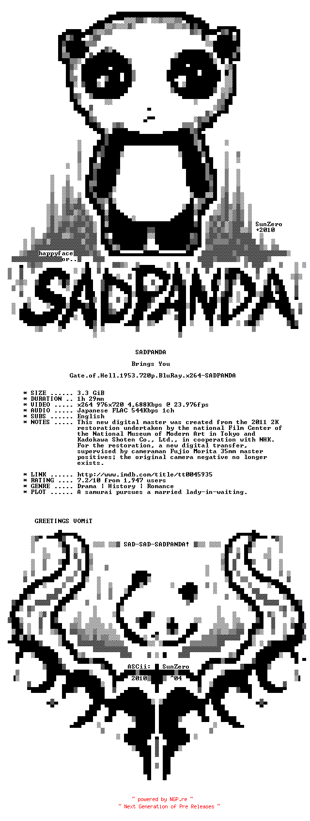 NFO for the release Gate.of.Hell.1953.720p.BluRay.x264-SADPANDA by SADPANDA