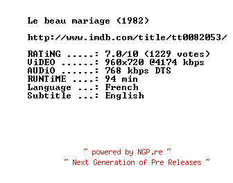 NFO for the release A.Good.Marriage.1982.720p.BluRay.x264-MELiTE by MELiTE