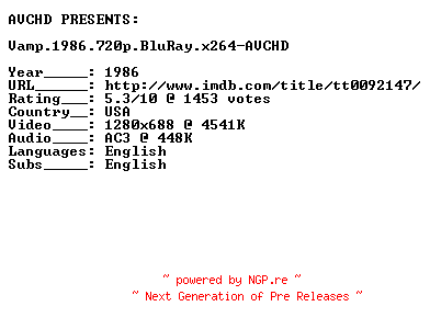 NFO for the release Vamp.1986.720p.BluRay.x264-AVCHD by AVCHD
