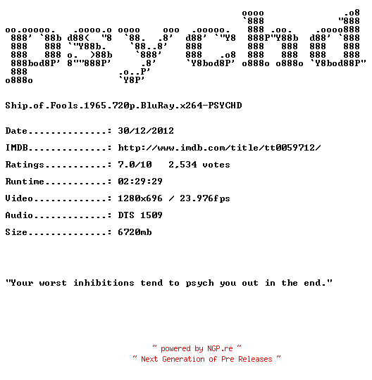 NFO for the release Ship.of.Fools.1965.720p.BluRay.x264-PSYCHD by PSYCHD