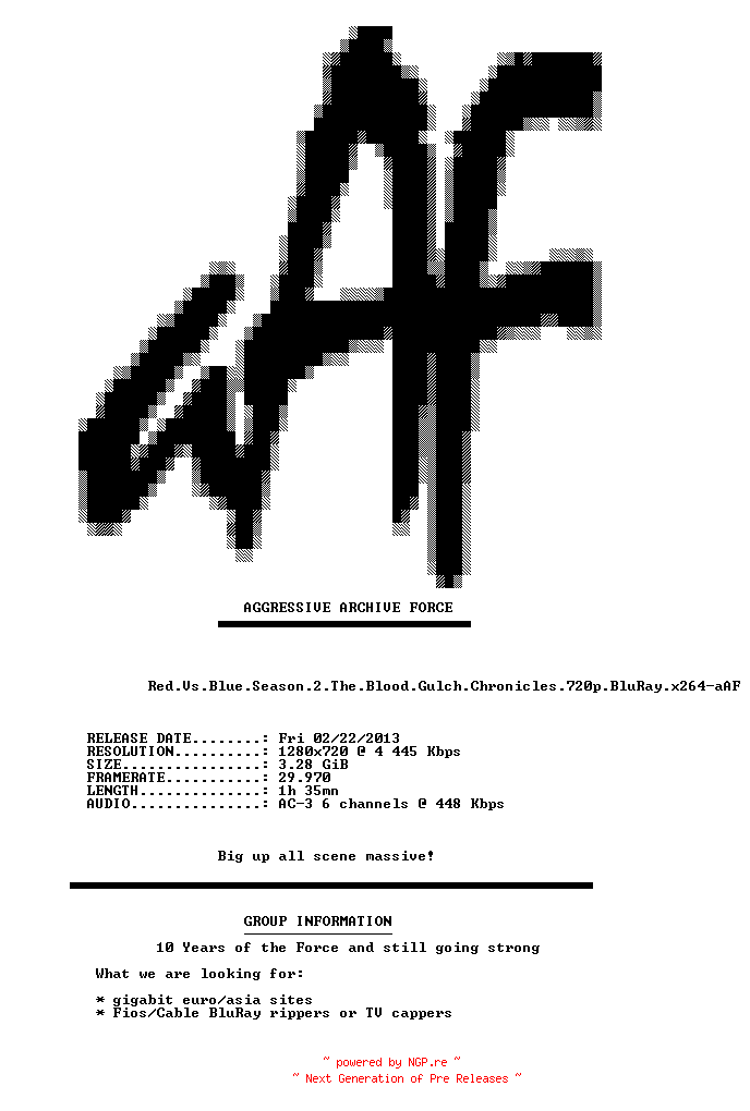 NFO for the release Red.Vs.Blue.Season.2.The.Blood.Gulch.Chronicles.720p.BluRay.x264-aAF by aAF