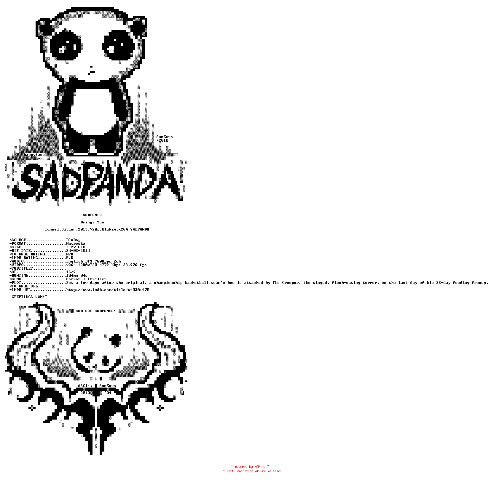 NFO for the release Tunnel.Vision.2013.720p.BluRay.x264-SADPANDA by SADPANDA