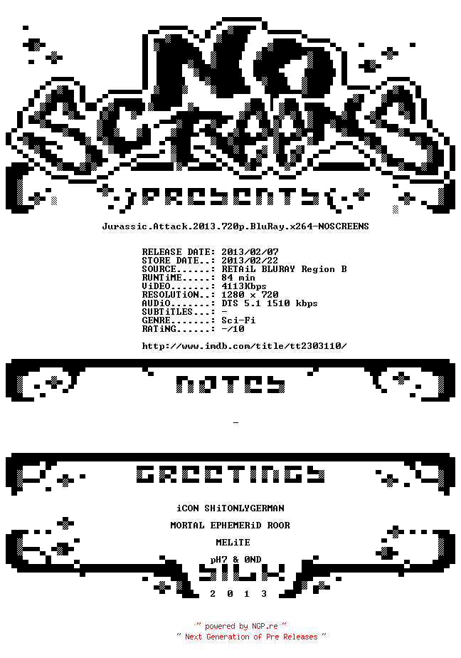 NFO for the release Jurassic.Attack.2013.720p.BluRay.x264-NOSCREENS by NOSCREENS