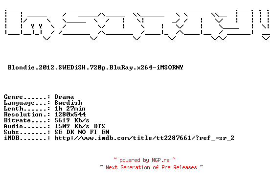 NFO for the release Blondie.2012.SWEDiSH.720p.BluRay.x264-iMSORNY by iMSORNY