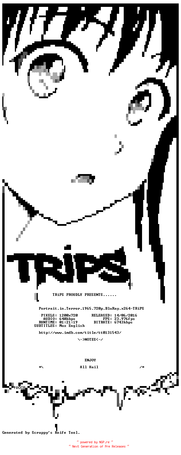 NFO for the release Portrait.in.Terror.1965.720p.BluRay.x264-TRiPS by TRiPS
