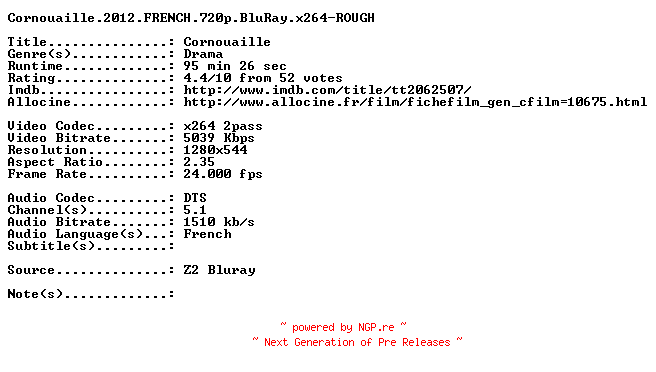 NFO for the release Cornouaille.2012.FRENCH.720p.BluRay.x264-ROUGH by ROUGH