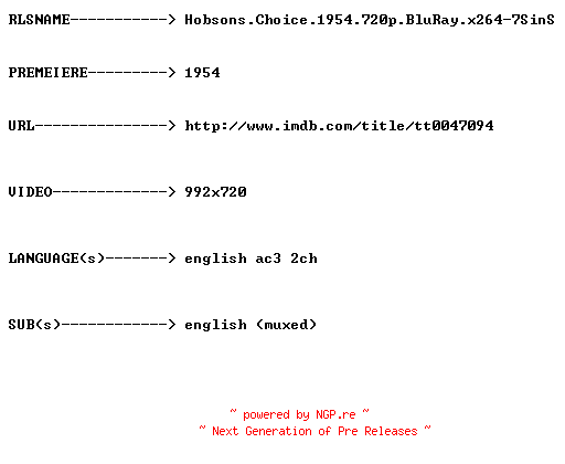 NFO for the release Hobsons.Choice.1954.720p.BluRay.x264-7SinS by 7SinS