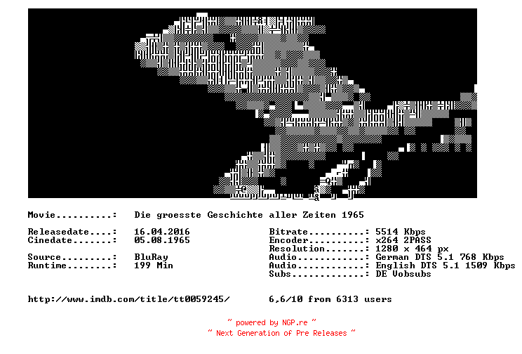 NFO for the release Die.groesste.Geschichte.aller.Zeiten.1965.German.720p.BluRay.x264-LizardSquad by LizardSquad