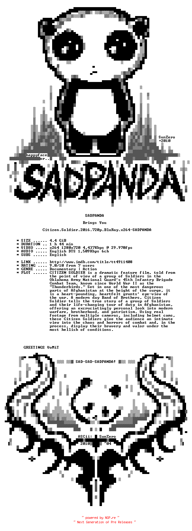 NFO for the release Citizen.Soldier.2016.720p.BluRay.x264-SADPANDA by SADPANDA