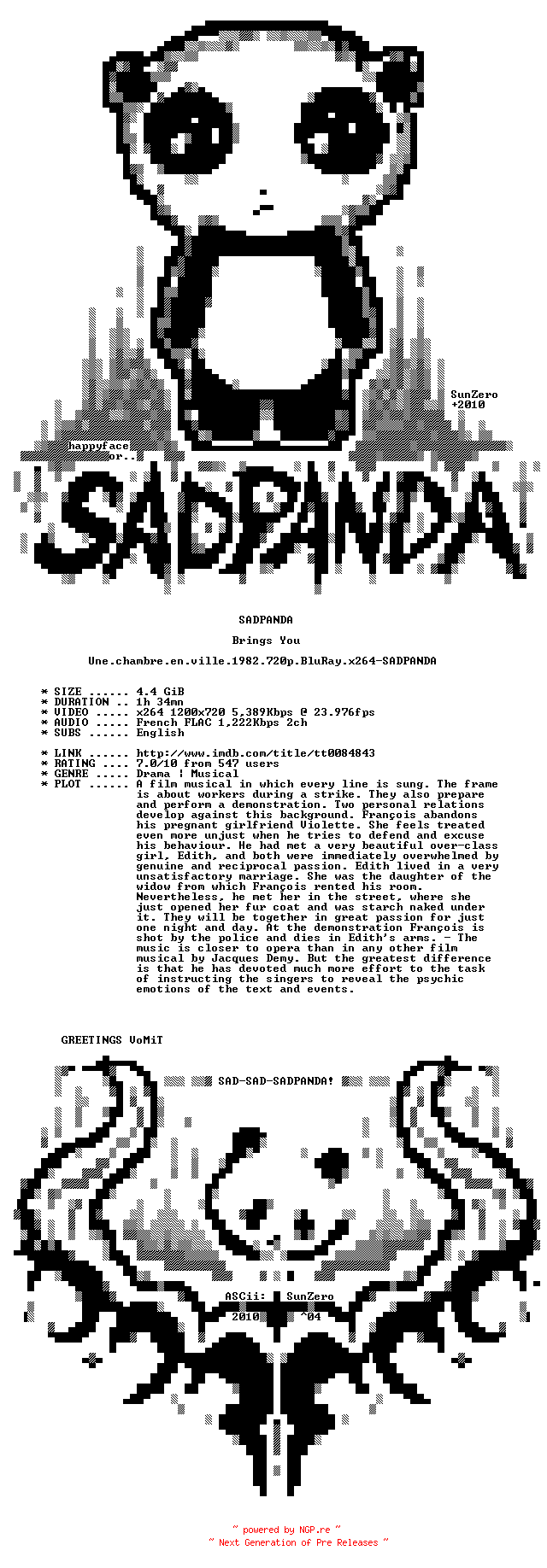 NFO for the release Une.chambre.en.ville.1982.720p.BluRay.x264-SADPANDA by SADPANDA
