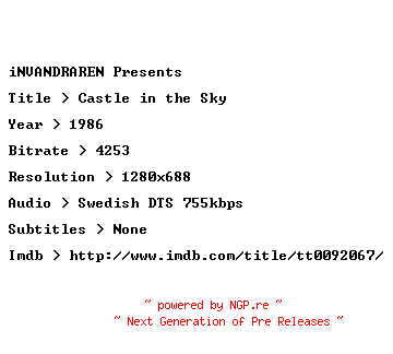 NFO for the release Castle.in.the.Sky.1986.SWEDISH.720p.BluRay.x264-iNVANDRAREN by iNVANDRAREN