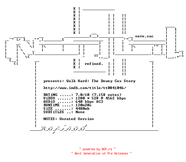 NFO for the release Walk.Hard.The.Dewey.Cox.Story.720p.BluRay.x264-REFiNED by REFiNED