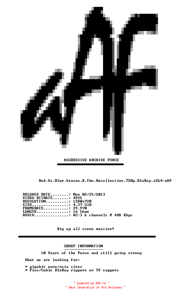 NFO for the release Red.Vs.Blue.Season.8.The.Recollection.720p.BluRay.x264-aAF by aAF