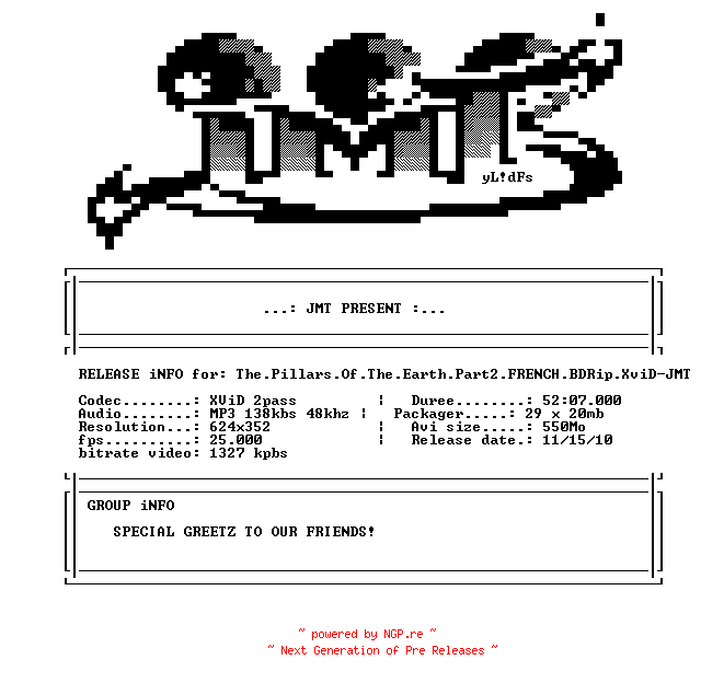 NFO for the release The.Pillars.Of.The.Earth.Part2.FRENCH.BDRip.XviD-JMT by JMT