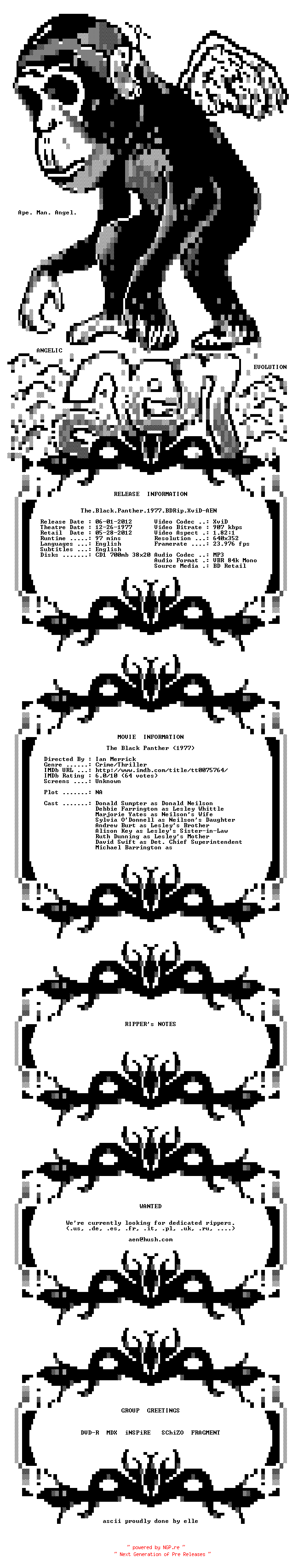 NFO for the release The.Black.Panther.1977.BDRip.XviD-AEN by AEN