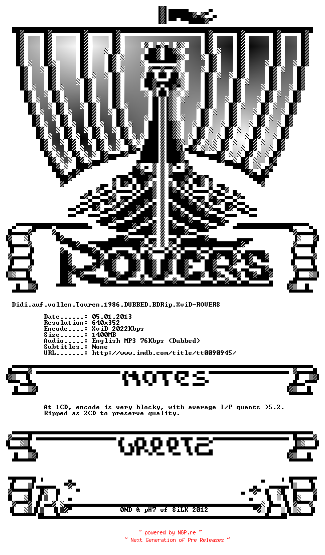 NFO for the release Didi.auf.vollen.Touren.1986.DUBBED.BDRip.XviD-ROVERS by ROVERS