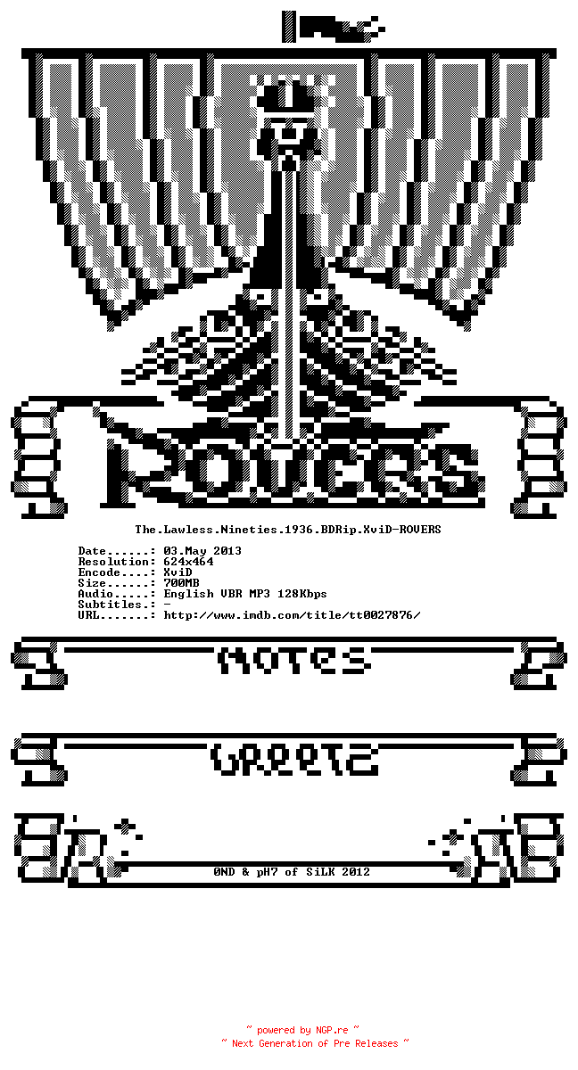 NFO for the release The.Lawless.Nineties.1936.BDRip.XviD-ROVERS by ROVERS