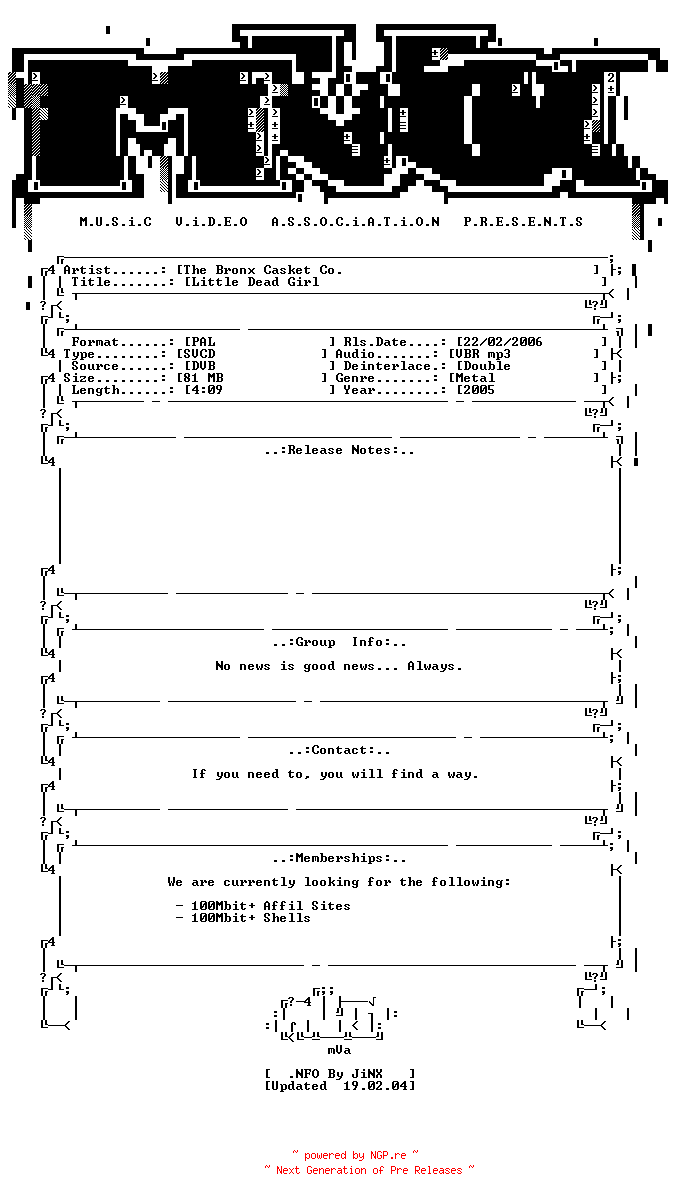 NFO for the release The_bronx_casket_co-little_dead_girl-svcd-2005-mVa by mVa