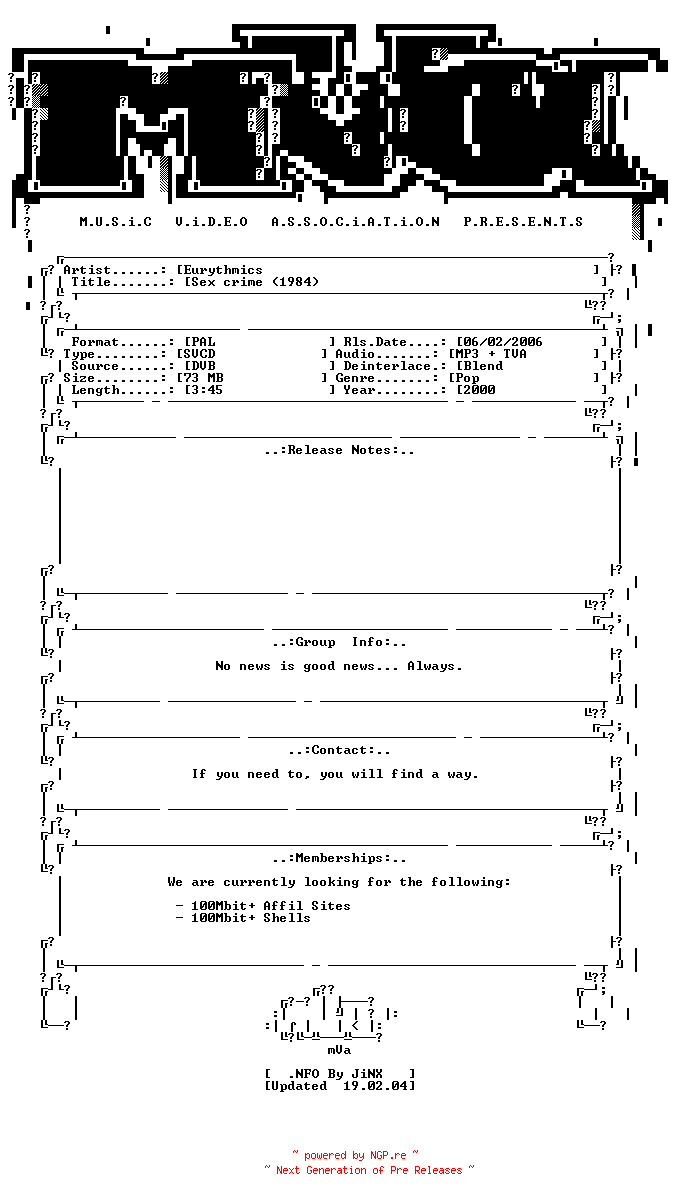 NFO for the release Eurythmics-sex_crime_(1984)-svcd-2000-mVa by mVa