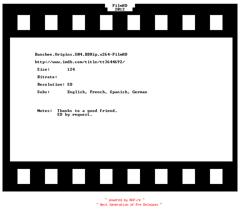 NFO for the release Banshee.Origins.S04.BDRip.x264-FilmHD by FilmHD
