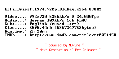 NFO for the release Effi.Briest.1974.720p.BluRay.x264-USURY by USURY