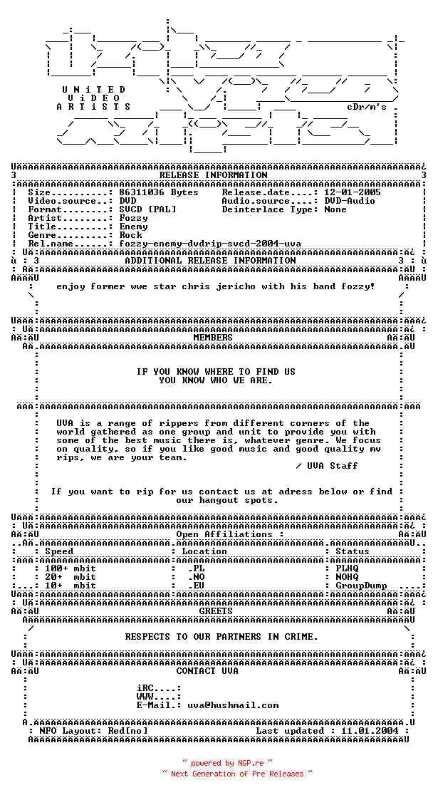 NFO for the release Fozzy-enemy-dvdrip-svcd-2004-uva by uva