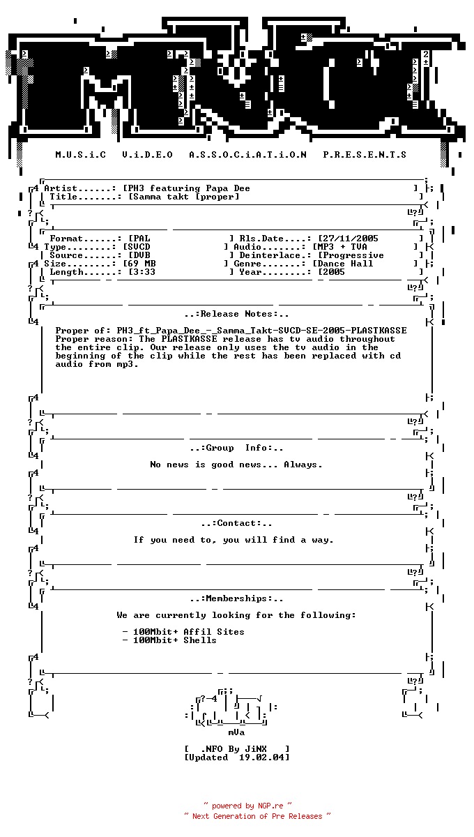 NFO for the release Ph3_feat_papa_dee-samma_takt-proper-svcd-se-2005-mVa by mVa