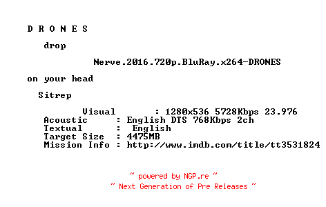 NFO for the release Nerve.2016.720p.BluRay.x264-DRONES by DRONES