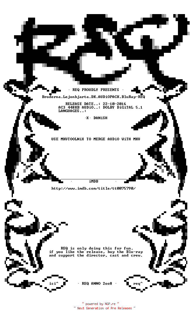 NFO for the release Broderna.Lejonhjarta.DK.AUDiOPACK.BluRay-REQ by REQ