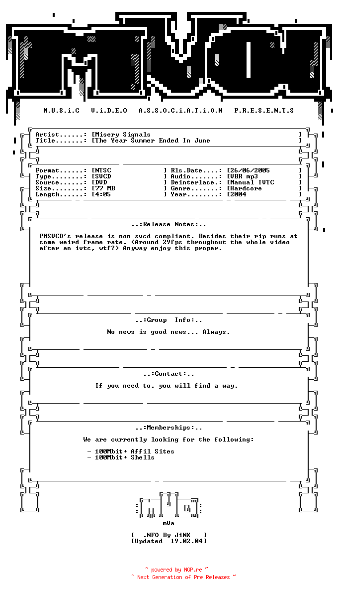NFO for the release Misery_signals-the_year_summer_ended_in_june-proper-dvdrip-svcd-2004-mVa by mVa