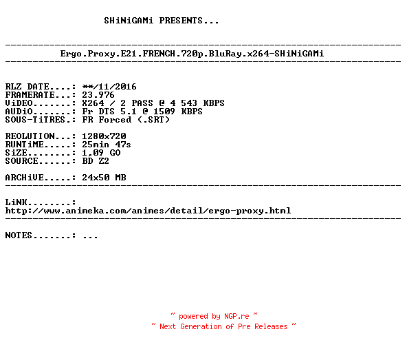 NFO for the release Ergo.Proxy.E21.FRENCH.720p.BluRay.x264-SHiNiGAMi by SHiNiGAMi