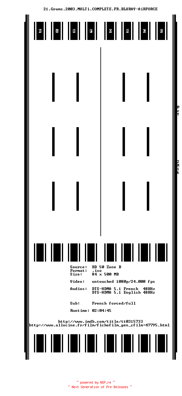 NFO for the release 21.Grams.2003.MULTi.COMPLETE.FR.BLURAY-AiRFORCE by AiRFORCE