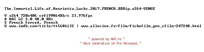 NFO for the release The.Immortal.Life.of.Henrietta.Lacks.2017.FRENCH.BDRip.x264-VENUE by VENUE