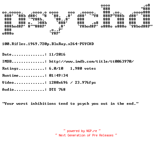 NFO for the release 100.Rifles.1969.720p.BluRay.x264-PSYCHD by PSYCHD