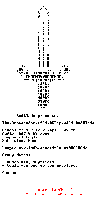 NFO for the release The.Ambassador.1984.BDRip.x264-RedBlade by RedBlade