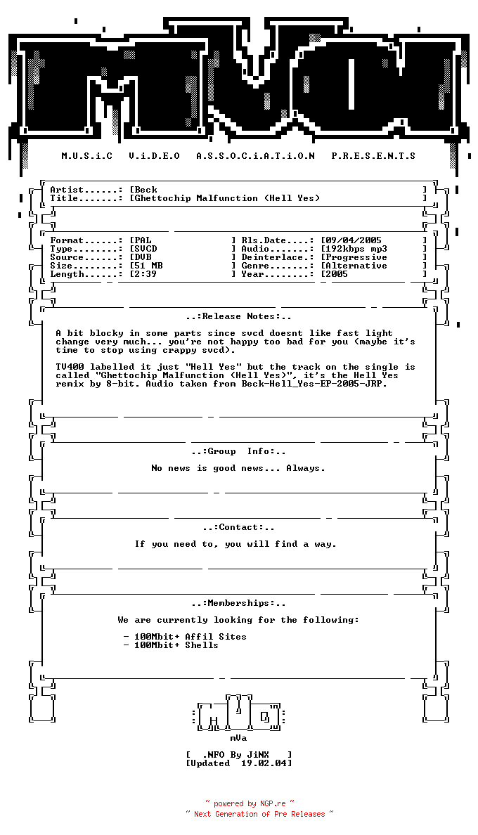 NFO for the release Beck-ghettochip_malfunction_(hell_yes)-svcd-2005-mVa by mVa