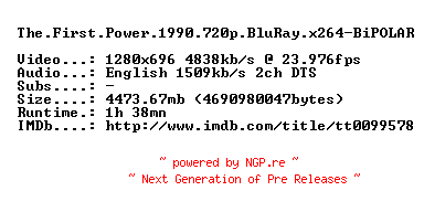 NFO for the release The.First.Power.1990.720p.BluRay.x264-BiPOLAR by BiPOLAR