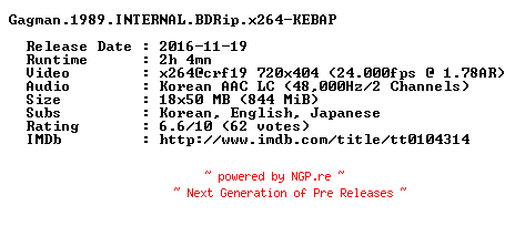 NFO for the release Gagman.1989.INTERNAL.BDRip.x264-KEBAP by KEBAP