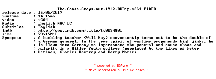 NFO for the release The.Goose.Steps.out.1942.BDRip.x264-EiDER by EiDER