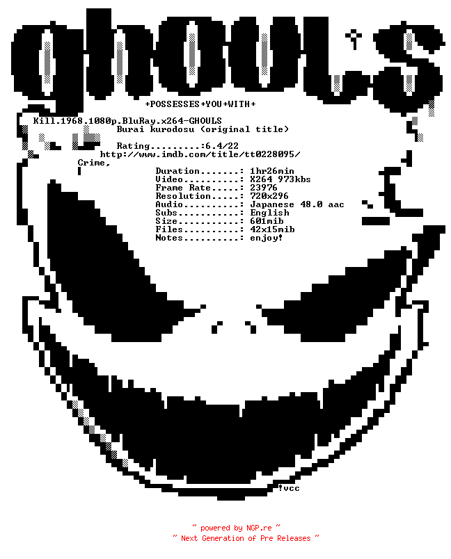 NFO for the release Black.Dagger.1968.BDRip.x264-GHOULS by GHOULS
