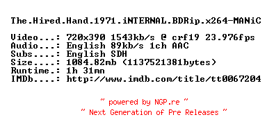 NFO for the release The.Hired.Hand.1971.iNTERNAL.BDRip.x264-MANiC by MANiC