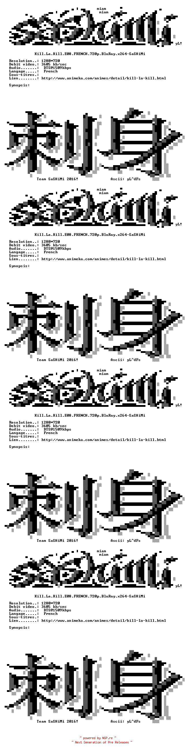 NFO for the release Kill.La.Kill.E08.FRENCH.720p.BluRay.x264-SaSHiMi by SaSHiMi