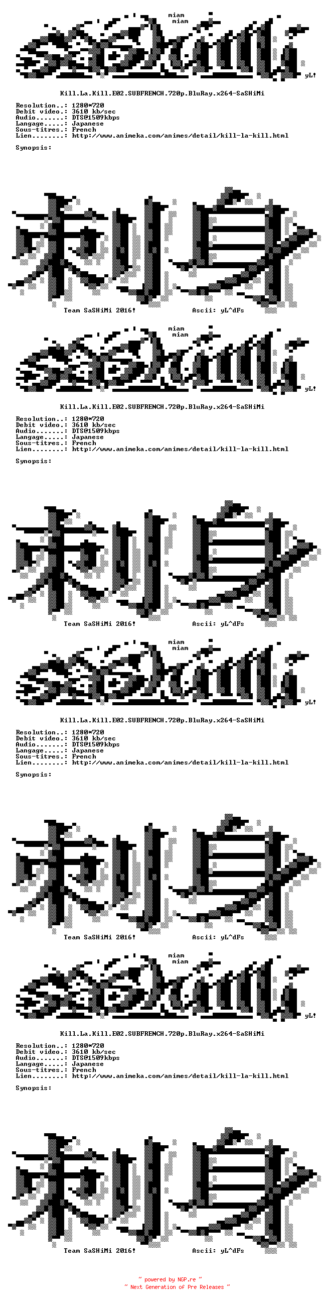 NFO for the release Kill.La.Kill.E02.SUBFRENCH.720p.BluRay.x264-SaSHiMi by SaSHiMi