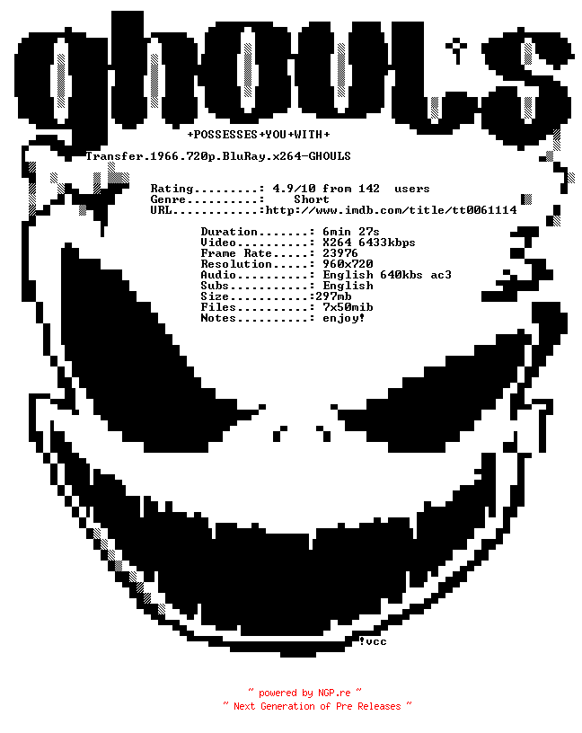NFO for the release Transfer.1966.720p.BluRay.x264-GHOULS by GHOULS