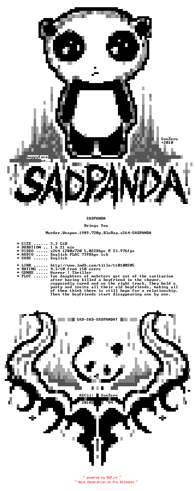 NFO for the release Murder.Weapon.1989.720p.BluRay.x264-SADPANDA by SADPANDA