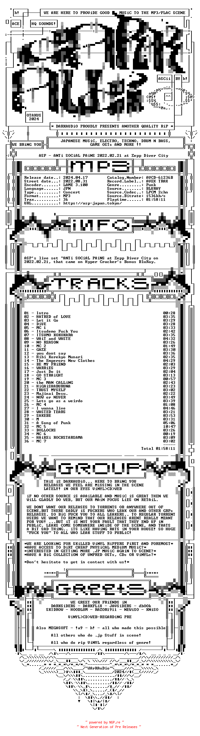 NFO for the release Asp-Hyper_Cracker-(AVCD-61236B)-JP-Bonus-BLURAY-2022-DARKAUDiO by DARKAUDiO