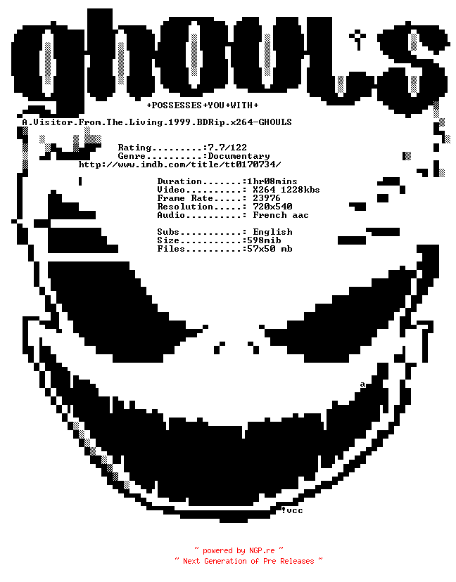 NFO for the release A.Visitor.From.The.Living.1999.BDRip.x264-GHOULS by GHOULS