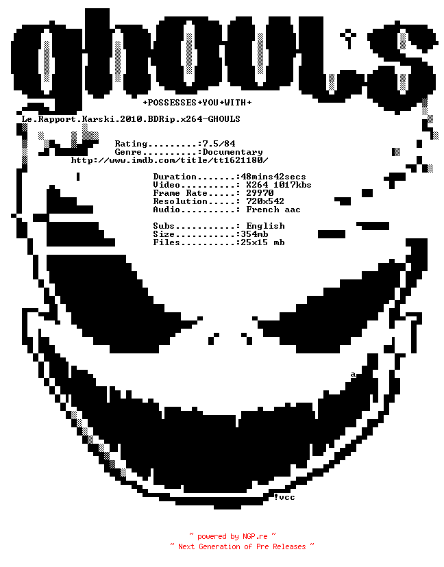 NFO for the release Le.Rapport.Karski.2010.BDRip.x264-GHOULS by GHOULS